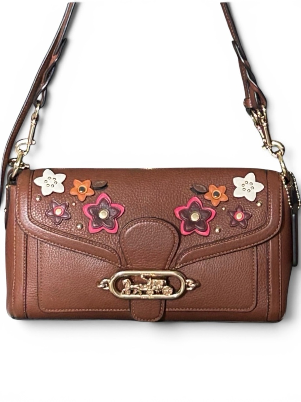 COACH Jade Pebble Leather w/Daisy Appliqués 2Way Shoulder/XBody Bag
